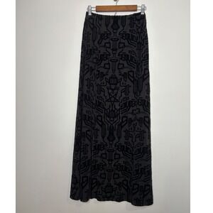 Killstar Black Velvet Burnout Maxi Skirt Small Side Slits Gothic Cyber Grunge